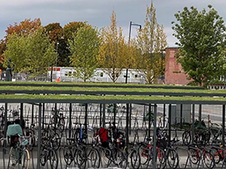 Cykelparkering med gröna sedumtak